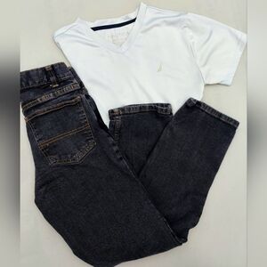 Boys Nautica Shirt Sz 10-12 & SZ 10 Black Wonder Nation Adjt Waist Jeans
